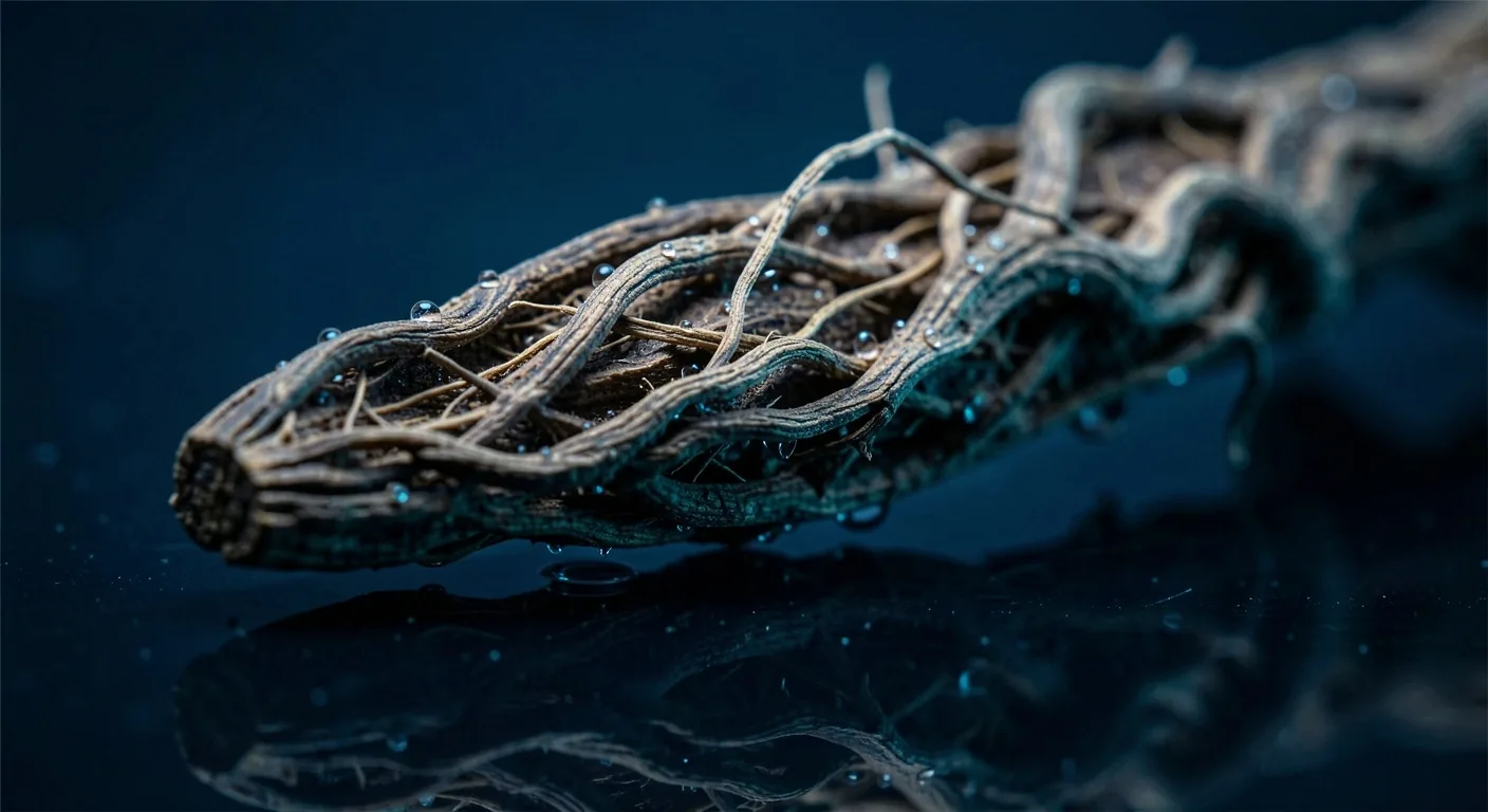 Botanical root macro in dark studio lighting