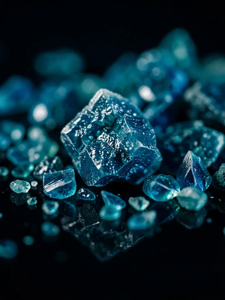 Mineral crystal flakes on a dark surface